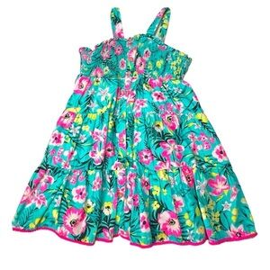 Tommy Bahama Sleeveless blue smocked Floral Ruffled Dress Kids Size 10